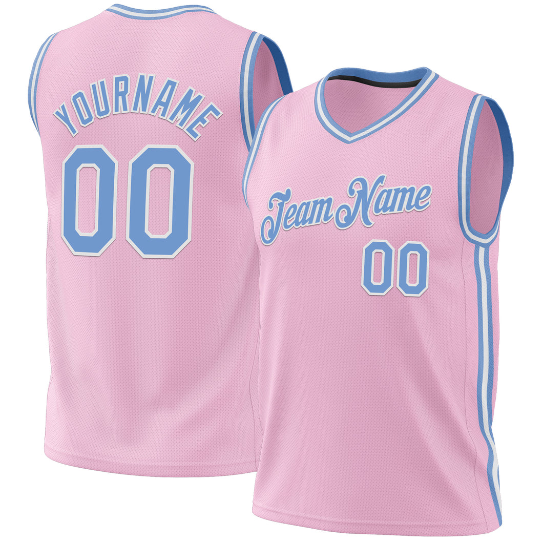 Custom Light Pink Light Blue-White Authentic Throwback Basketball Jersey