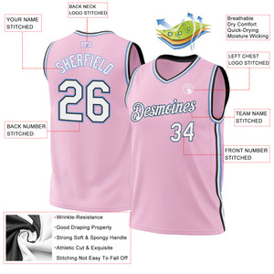 Custom Light Pink Black-Light Blue Authentic Throwback Basketball Jersey