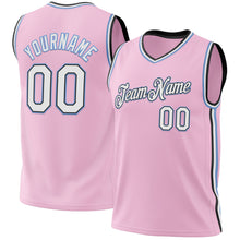 Load image into Gallery viewer, Custom Light Pink Black-Light Blue Authentic Throwback Basketball Jersey
