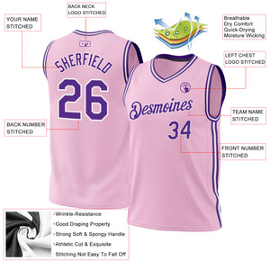 Custom Light Pink Purple-White Authentic Throwback Basketball Jersey