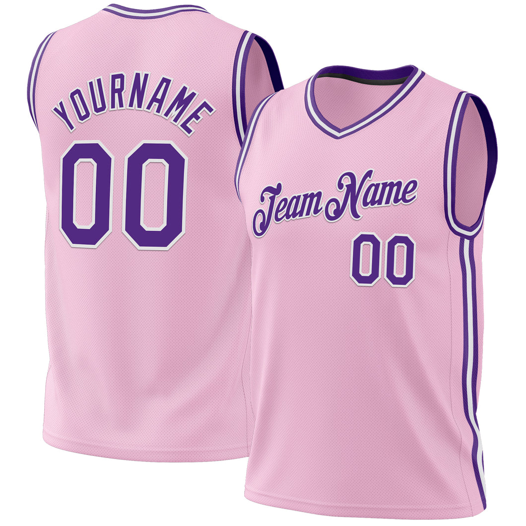 Custom Light Pink Purple-White Authentic Throwback Basketball Jersey