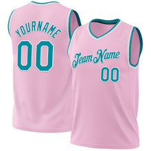 Laden Sie das Bild in den Galerie-Viewer, Custom Light Pink Teal-White Authentic Throwback Basketball Jersey
