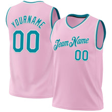 Load image into Gallery viewer, Custom Light Pink Teal-White Authentic Throwback Basketball Jersey
