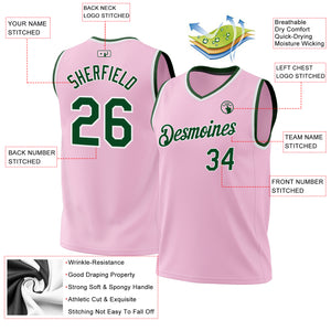 Custom Light Pink Green-White Authentic Throwback Basketball Jersey