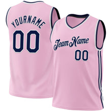 Laden Sie das Bild in den Galerie-Viewer, Custom Light Pink Navy-White Authentic Throwback Basketball Jersey
