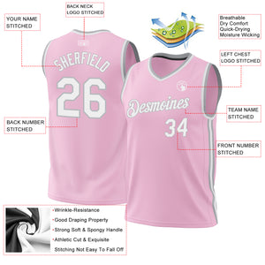 Custom Light Pink White-Gray Authentic Throwback Basketball Jersey
