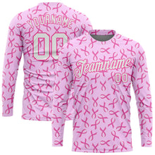Laden Sie das Bild in den Galerie-Viewer, Custom Pink White Breast Cancer 3D Pattern Long Sleeve Performance T-Shirt

