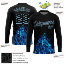 Load image into Gallery viewer, Custom Black Black-Light Blue Flame 3D Pattern Long Sleeve Performance T-Shirt
