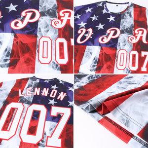 Custom White White Red-Royal American Flag Fashion 3D Pattern Long Sleeve Performance T-Shirt