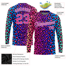 Laden Sie das Bild in den Galerie-Viewer, Custom Purple Pink-Light Blue Leopard 3D Pattern Long Sleeve Performance T-Shirt
