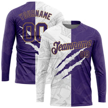 Загрузить изображение в средство просмотра галереи, Custom Graffiti Pattern Purple-Old Gold Scratch 3D Long Sleeve Performance T-Shirt
