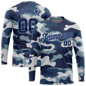 Custom Camo Navy-Light Blue Salute To Service Long Sleeve Performance T-Shirt