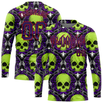 Custom 3D Pattern Halloween Skulls Long Sleeve Performance T-Shirt