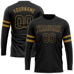 Custom Black Black-Old Gold Long Sleeve Performance T-Shirt