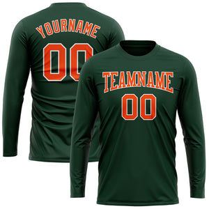 Custom Green Orange-White Long Sleeve Performance T-Shirt