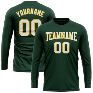 Custom Green White-Gold Long Sleeve Performance T-Shirt