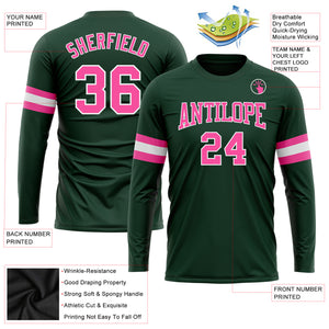 Custom Green Pink-White Long Sleeve Performance T-Shirt