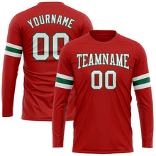 Laden Sie das Bild in den Galerie-Viewer, Custom Red White-Kelly Green Long Sleeve Performance T-Shirt
