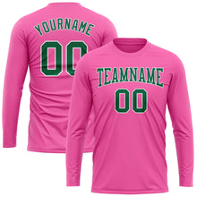 Load image into Gallery viewer, Custom Pink Kelly Green-White Long Sleeve Performance T-Shirt
