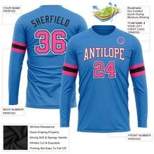 Load image into Gallery viewer, Custom Powder Blue Pink Black-White Long Sleeve Performance T-Shirt
