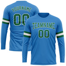 Load image into Gallery viewer, Custom Powder Blue Kelly Green-White Long Sleeve Performance T-Shirt
