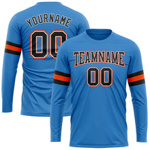 Load image into Gallery viewer, Custom Powder Blue Black White-Orange Long Sleeve Performance T-Shirt
