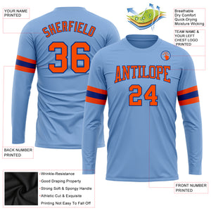 Custom Light Blue Orange-Royal Long Sleeve Performance T-Shirt