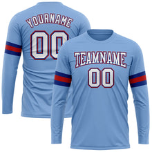 Load image into Gallery viewer, Custom Light Blue White Royal-Red Long Sleeve Performance T-Shirt

