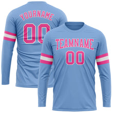 Load image into Gallery viewer, Custom Light Blue Pink-White Long Sleeve Performance T-Shirt
