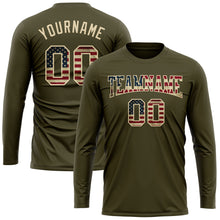 Load image into Gallery viewer, Custom Olive Vintage USA Flag-Cream Long Sleeve Performance Salute To Service T-Shirt
