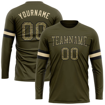 Custom Olive Camo-Black Long Sleeve Performance Salute To Service T-Shirt