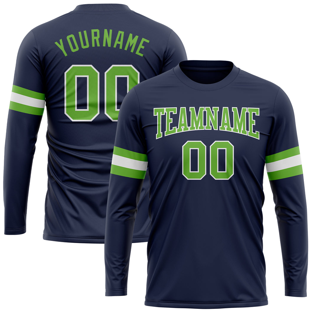 Custom Navy Neon Green-White Long Sleeve Performance Salute To Service T-Shirt