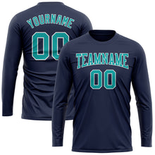 Загрузить изображение в средство просмотра галереи, Custom Navy Aqua-White Long Sleeve Performance Salute To Service T-Shirt

