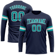 Загрузить изображение в средство просмотра галереи, Custom Navy Aqua-White Long Sleeve Performance Salute To Service T-Shirt
