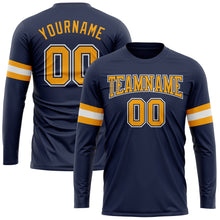 Загрузить изображение в средство просмотра галереи, Custom Navy Gold-White Long Sleeve Performance Salute To Service T-Shirt
