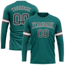 Charger l&#39;image dans la galerie, Custom Aqua Steel Gray-White Long Sleeve Performance T-Shirt
