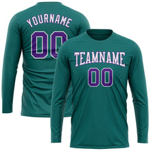 Charger l&#39;image dans la galerie, Custom Aqua Purple-White Long Sleeve Performance T-Shirt
