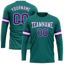 Charger l&#39;image dans la galerie, Custom Aqua Purple-White Long Sleeve Performance T-Shirt
