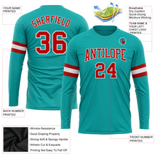 Charger l&#39;image dans la galerie, Custom Aqua Red-White Long Sleeve Performance T-Shirt

