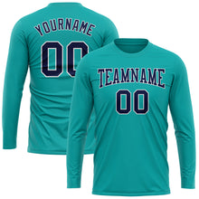 Charger l&#39;image dans la galerie, Custom Aqua Navy-White Long Sleeve Performance T-Shirt
