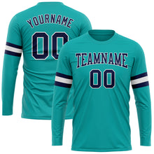 Charger l&#39;image dans la galerie, Custom Aqua Navy-White Long Sleeve Performance T-Shirt
