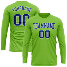 Load image into Gallery viewer, Custom Neon Green Royal-White Long Sleeve Performance T-Shirt
