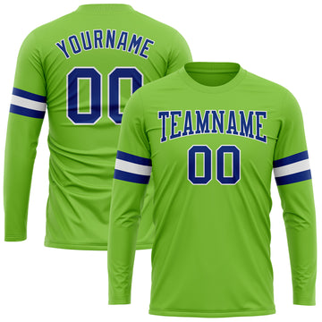 Custom Neon Green Royal-White Long Sleeve Performance T-Shirt