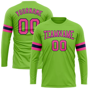Custom Neon Green Pink-Navy Long Sleeve Performance T-Shirt