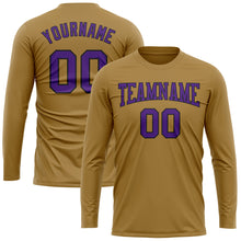 Load image into Gallery viewer, Custom Old Gold Purple-Black Long Sleeve Performance T-Shirt
