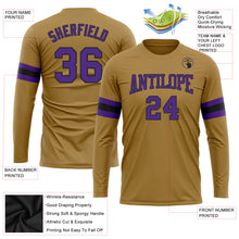 Load image into Gallery viewer, Custom Old Gold Purple-Black Long Sleeve Performance T-Shirt

