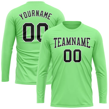 Custom Pea Green Black-White Long Sleeve Performance T-Shirt