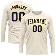 Laden Sie das Bild in den Galerie-Viewer, Custom Cream Navy-Gold Long Sleeve Performance T-Shirt

