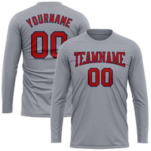Load image into Gallery viewer, Custom Gray Red-Navy Long Sleeve Performance T-Shirt
