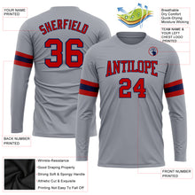 Load image into Gallery viewer, Custom Gray Red-Navy Long Sleeve Performance T-Shirt
